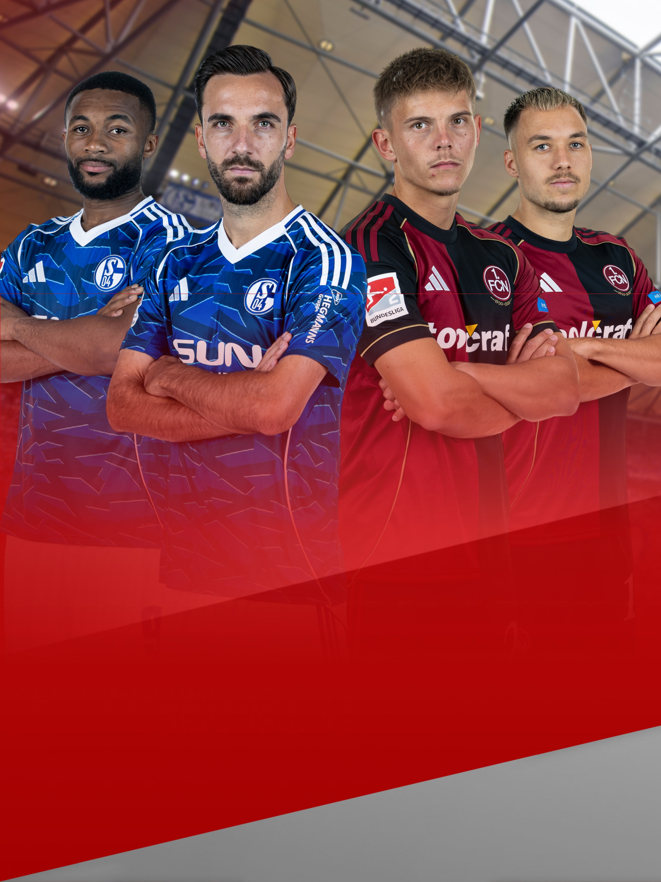 Jeweils zwei Spieler von FC Schalke 04 Leverkusen und 1. FC Nürnberg